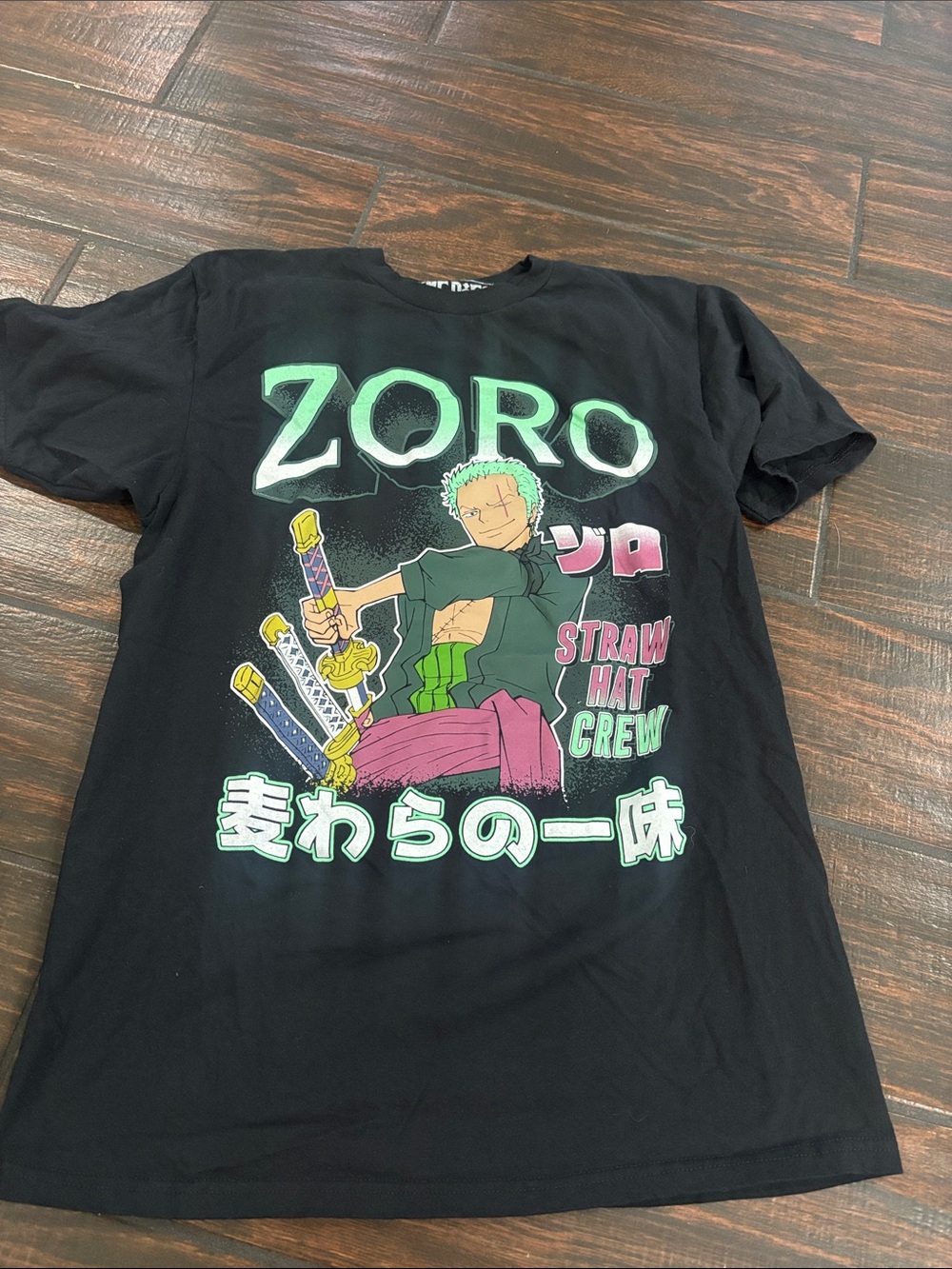 Ripple Junction Zoro Black Graphic Tee with Green, Pink and Yellow Accents